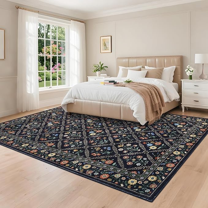 GarveeHome Grey Floral Rug 4x6 Rug Machine Washable Area Rug - Image 2
