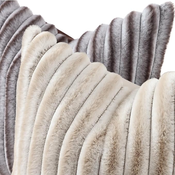decorUhome Cozy Faux Fur Throw Pillow Covers 26x26 Set of 2 Decorative Soft - Image 2