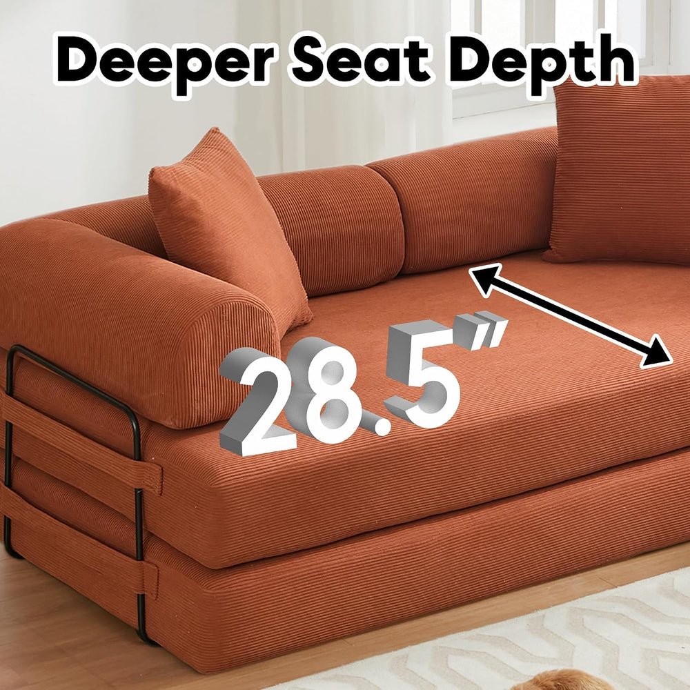 78" Convertible Futon Sofa Bed, Boneless Couches for Living Room, Orange
