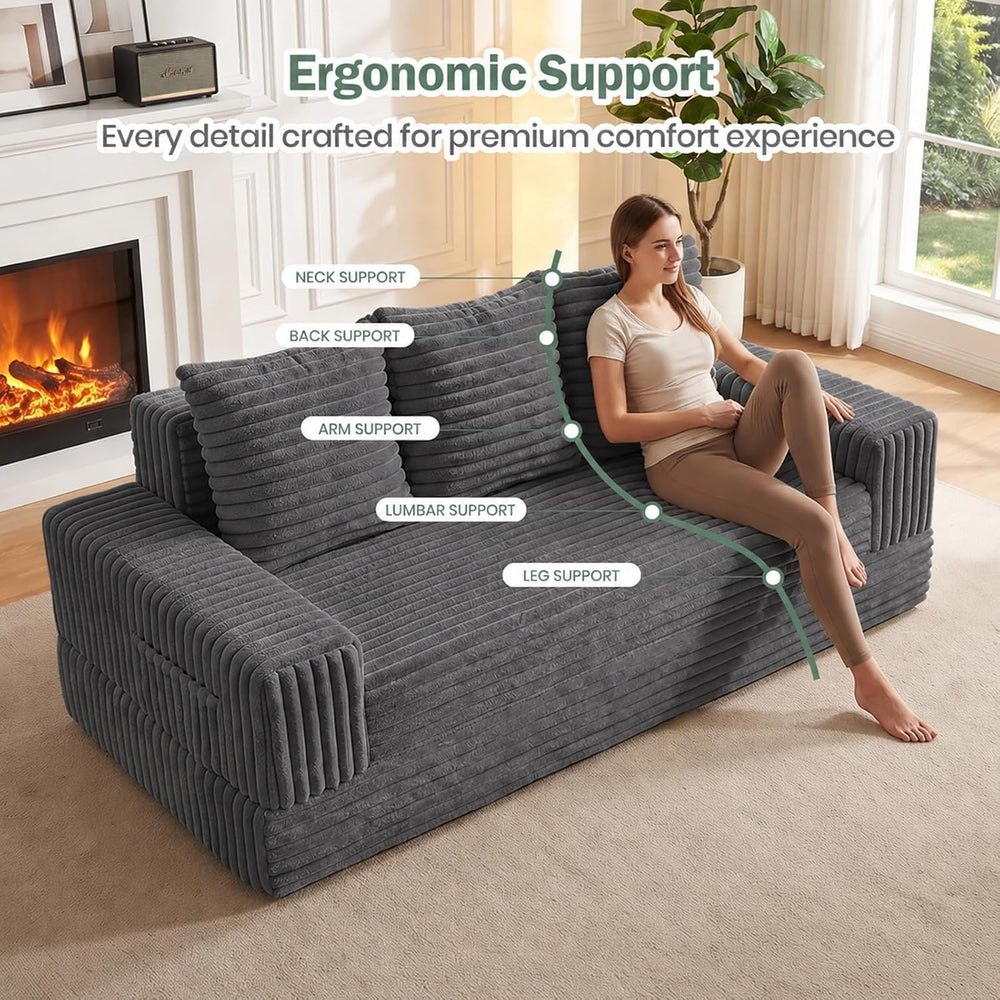 JUIKURY 70" Convertible Sofa Bed, Corduroy Boneless Couch with Pocket