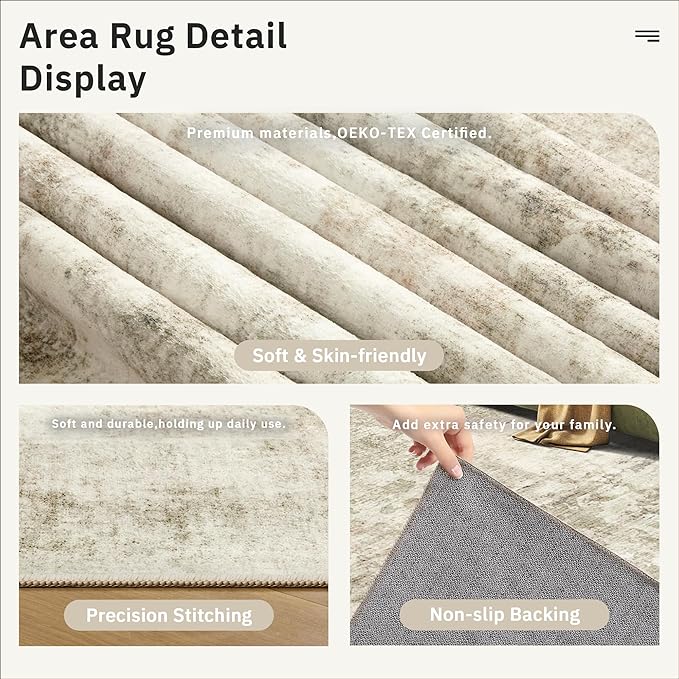 2x3 Washable Rugs for Kitchen, Powder Room Small Area Rug Non-Slip Vintage Low - Image 6