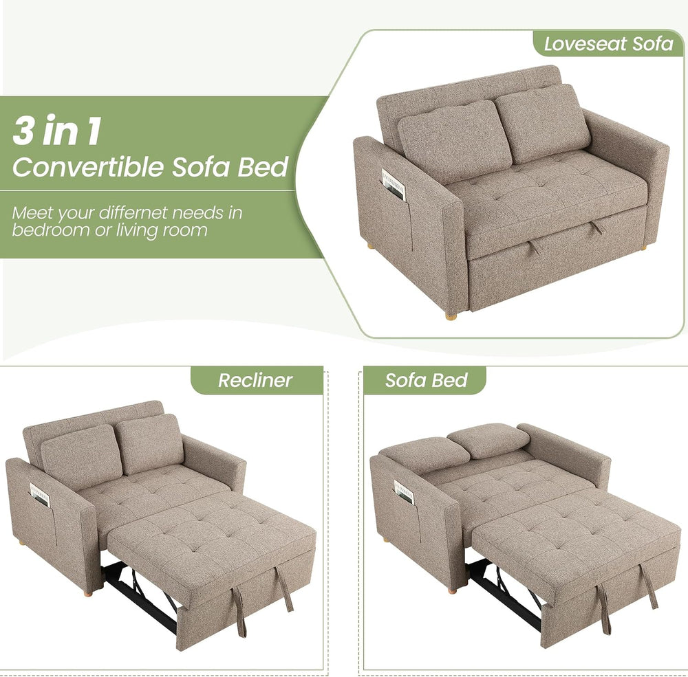 SEJOV Loveseat Sleeper, 3-in-1 Convertible Sofa Bed Pull Out, Brown Gray
