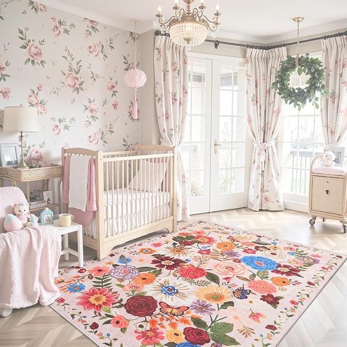 Pink/Beige Living Room Rugs, Area Rugs 5x8 Rug by WelcometoBabovid