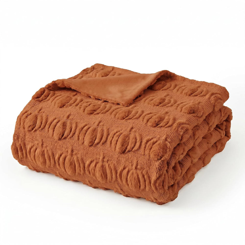 Horaldaily Fall Caramel Orange Pumpkin Faux Fur Throw Blanket 50x60