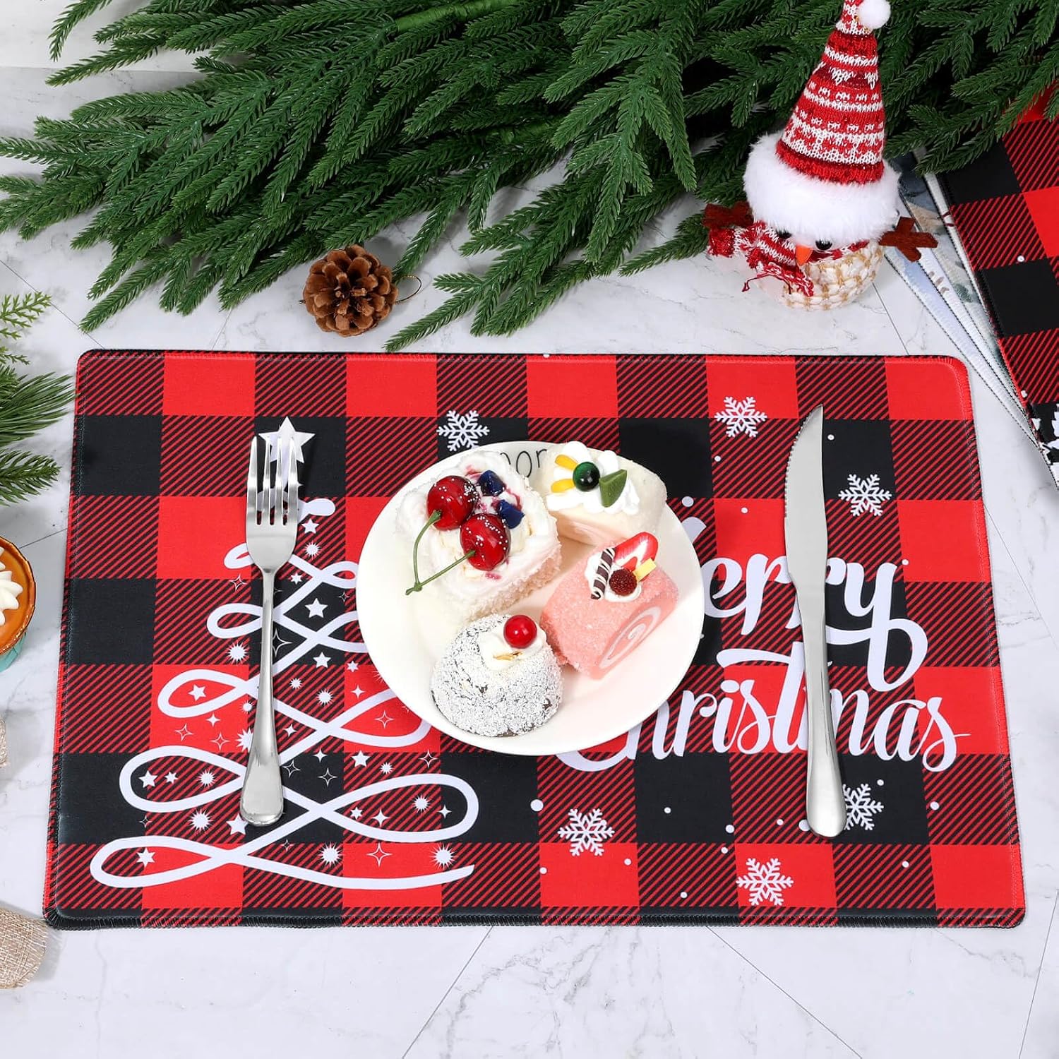 Billbotk Christmas Placemats Set of 6, Non-Slip Place Mats for Dining Table and Christmas Decorations