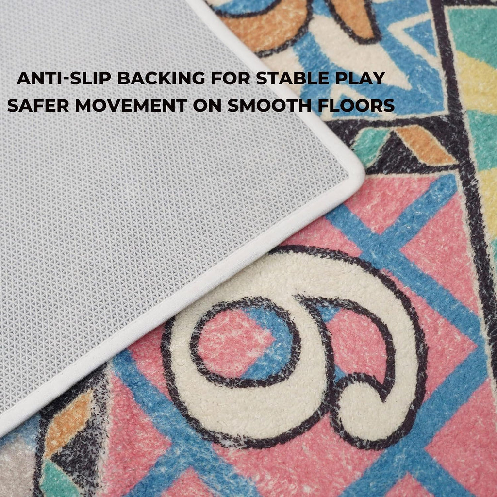 Hopscotch Rug, 59 x 26 in Ultra-Soft Faux Cashmere Floor Rug with Non-Slip Washable Design, 2 Bean Bags and Oxford Storage Bag for Home