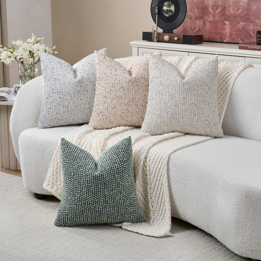 Striped Throw Pillow Covers 20x20 Set of 2 Beige Textured Boucle Chic Morden ...