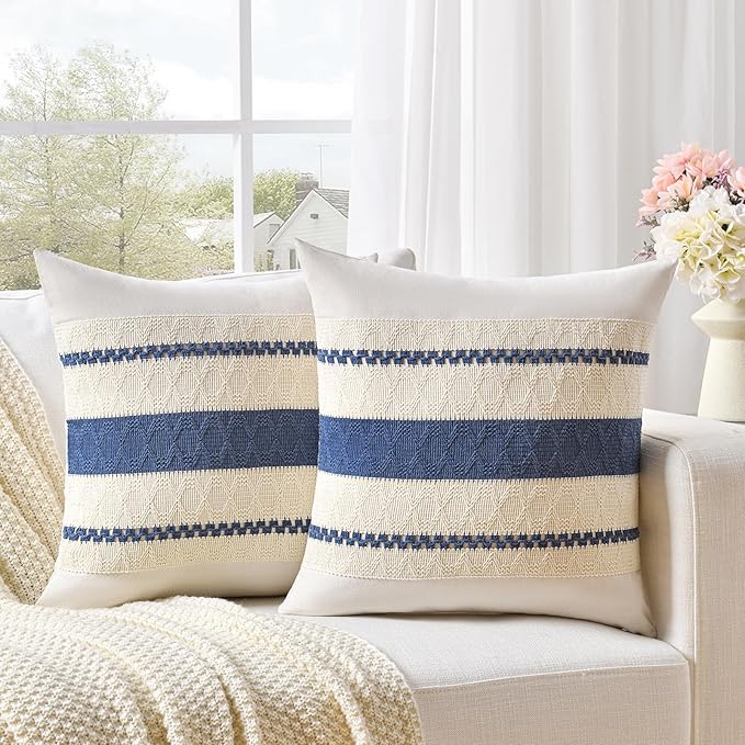 Fancy Homi Set of 1 Dusty Blue Vintage Decorative Throw Pillow Covers 16x16 Inch - Image 2