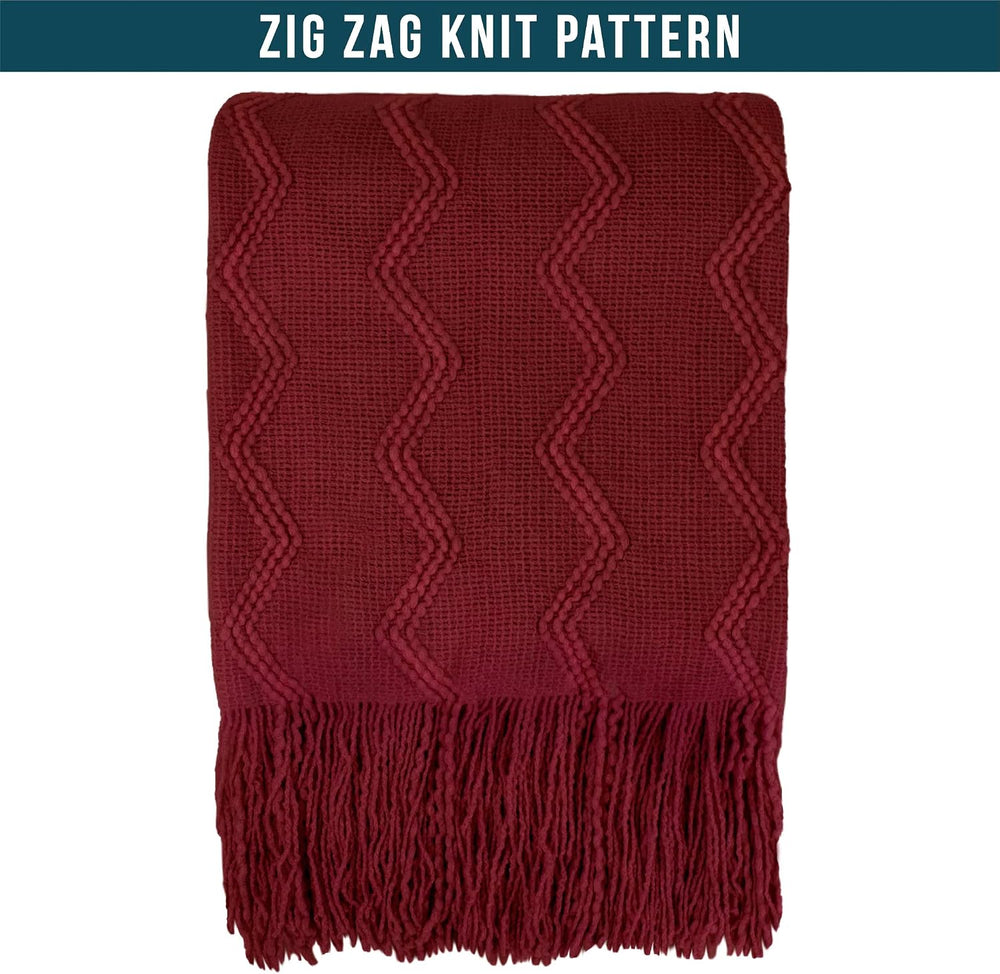 PAVILIA Maroon Red Knit Throw Blanket, Soft Knitted Farmhouse, 60x80