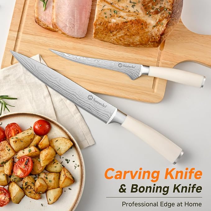 Sunnecko Knife Set with Block and Sharpener, 15 Piece Kitchen Knife Block Set