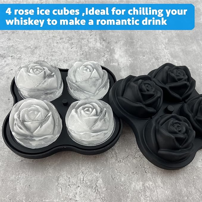 CAMKYDE Rose Ice Cube Tray 2.5 Inch, 4 Cavity Silicone Rose Ice Cube Mold - Image 4