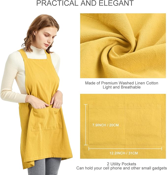 ELEZAY Aprons for Women with Pockets Plus Size Comfort Cross Back No Tie Cotton - Image 4