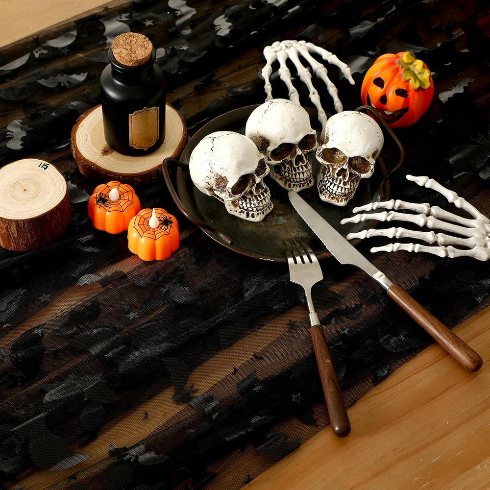 Lounsweer 6 Pcs Black Halloween Table Runner 10ft Bat Cheesecloth Tulle