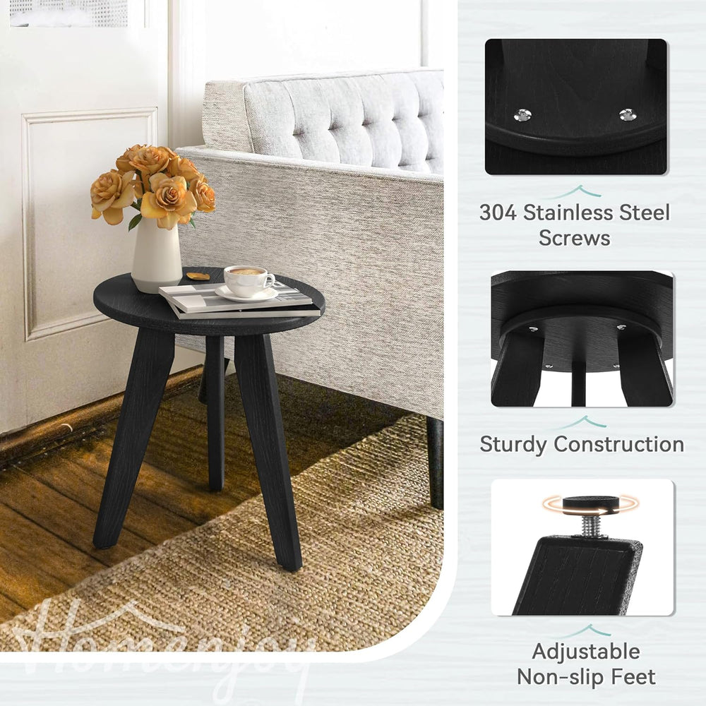 HDPS Outdoor Side Table, Small Round End Table for Outdoor, Black | Outdoor R...