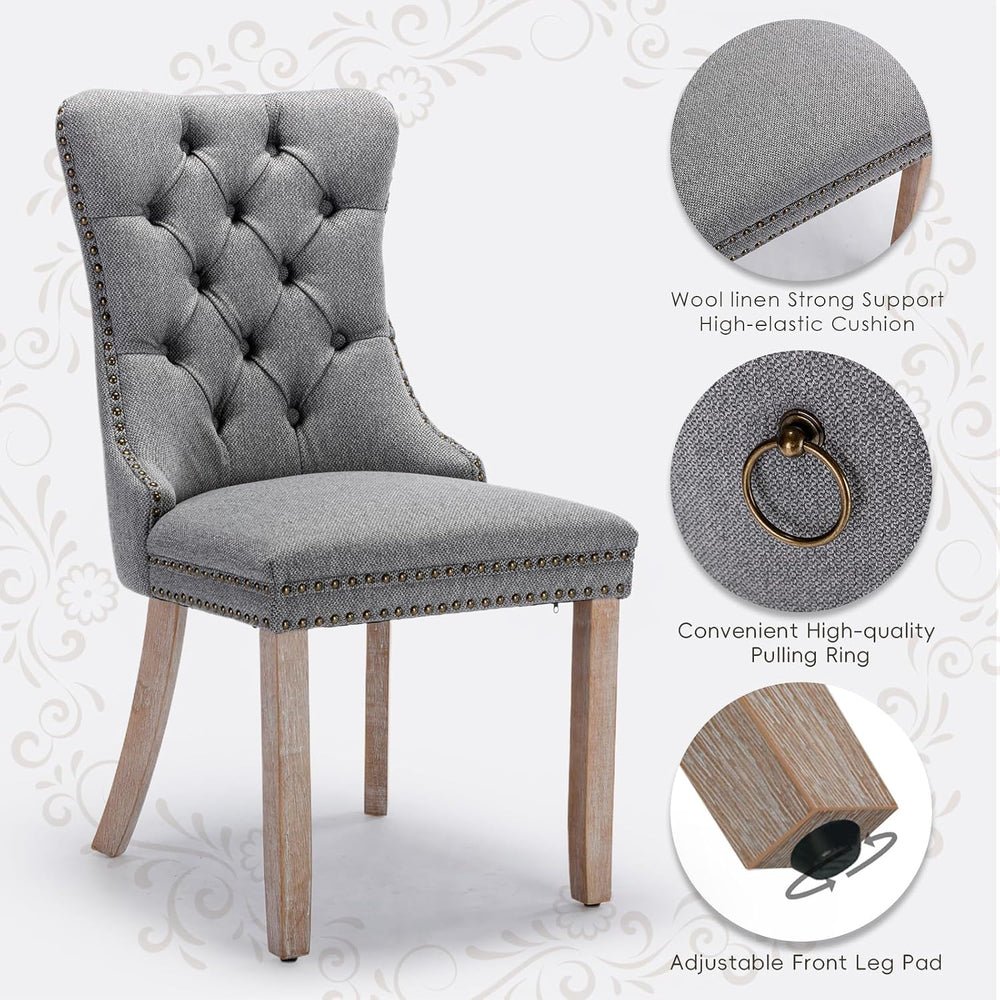 Linen Upholstered Dining Chairs Set of 2, Modern Style Kitchen Side Chairs wi...
