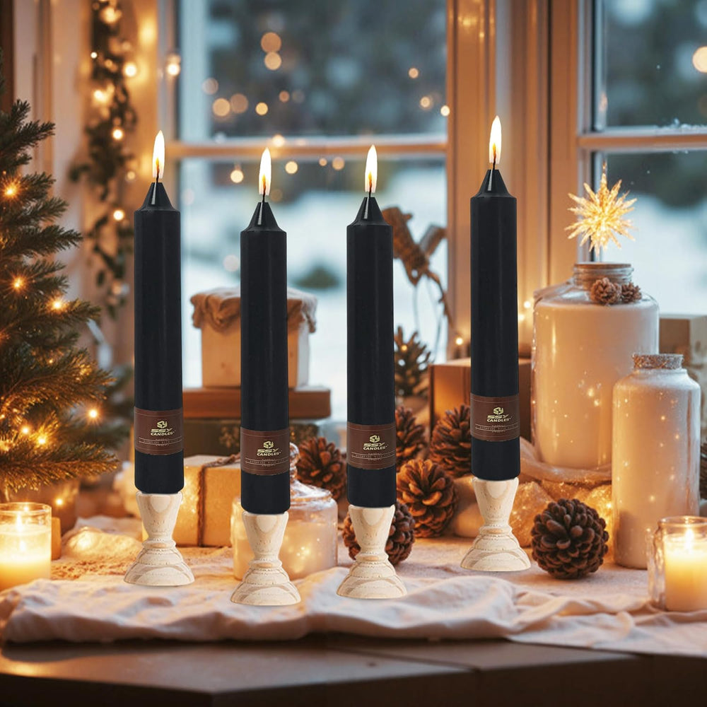 Black Halloween Taper Candles 4 Pack Hand-Poured 9 Inch Unscented Long Tapere...
