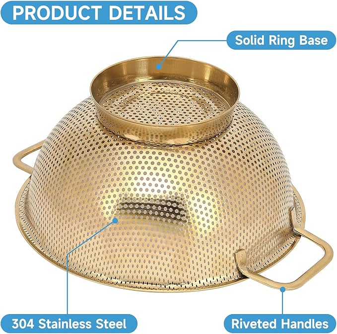 Gold Strainer for Kitchen, Stainless Steel Colander - Image 5