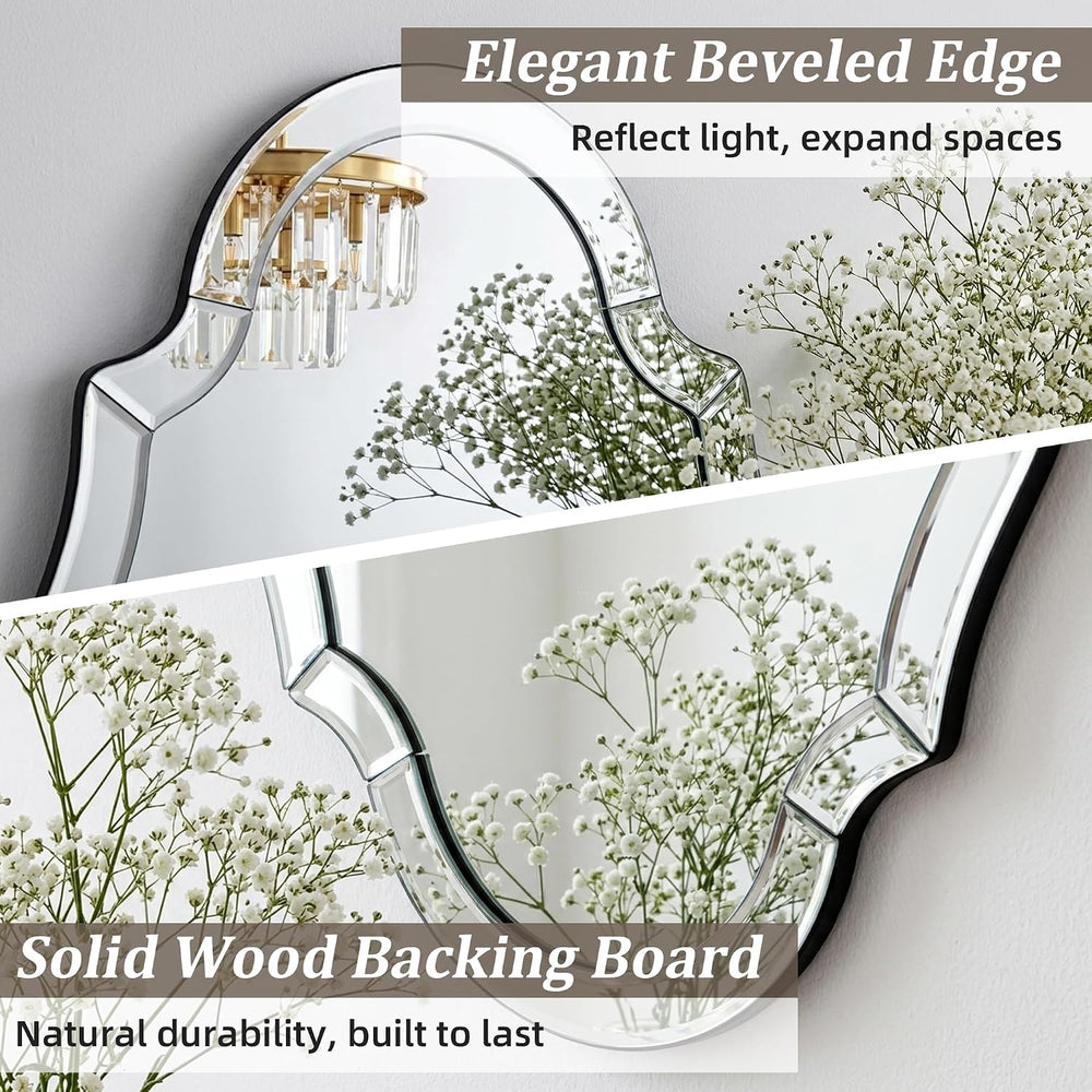47"x32" Scalloped Beveled Glass Wall Mirror, Solid Wood Backing