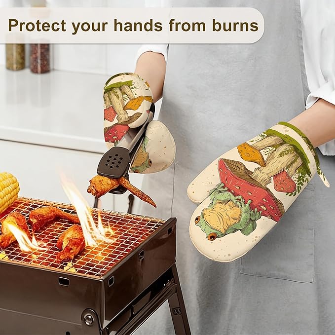 Green Frog Oven Mitts and Pot Holders Sets, Silicone Mushroom Kitchen Mitts - Image 6