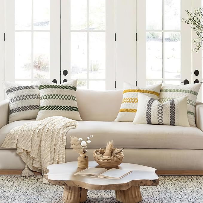 MIULEE Set of 2 Moss Green Boho Decorative Lumbar Pillow Covers 12x20 Inch - Image 2