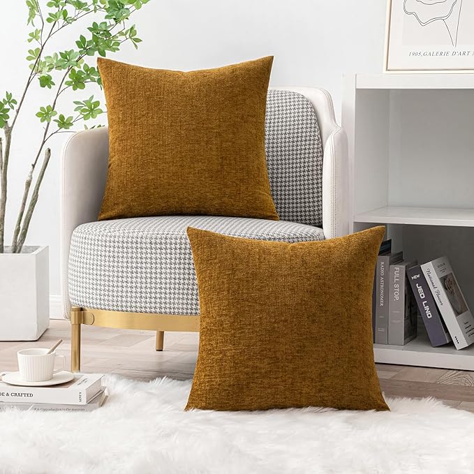 MIULEE Pack of 2 Couch Throw Pillow Covers 20x20 Inch Soft Mustard Chenille - Image 5