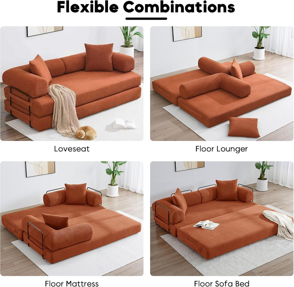 78" Convertible Futon Sofa Bed, Boneless Couches for Living Room, Orange