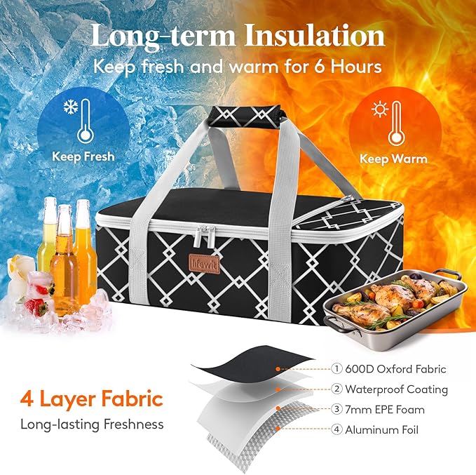 Lifewit Insulated Single Decker Casserole Carrier, Lasagna Lugger Holder - Image 3