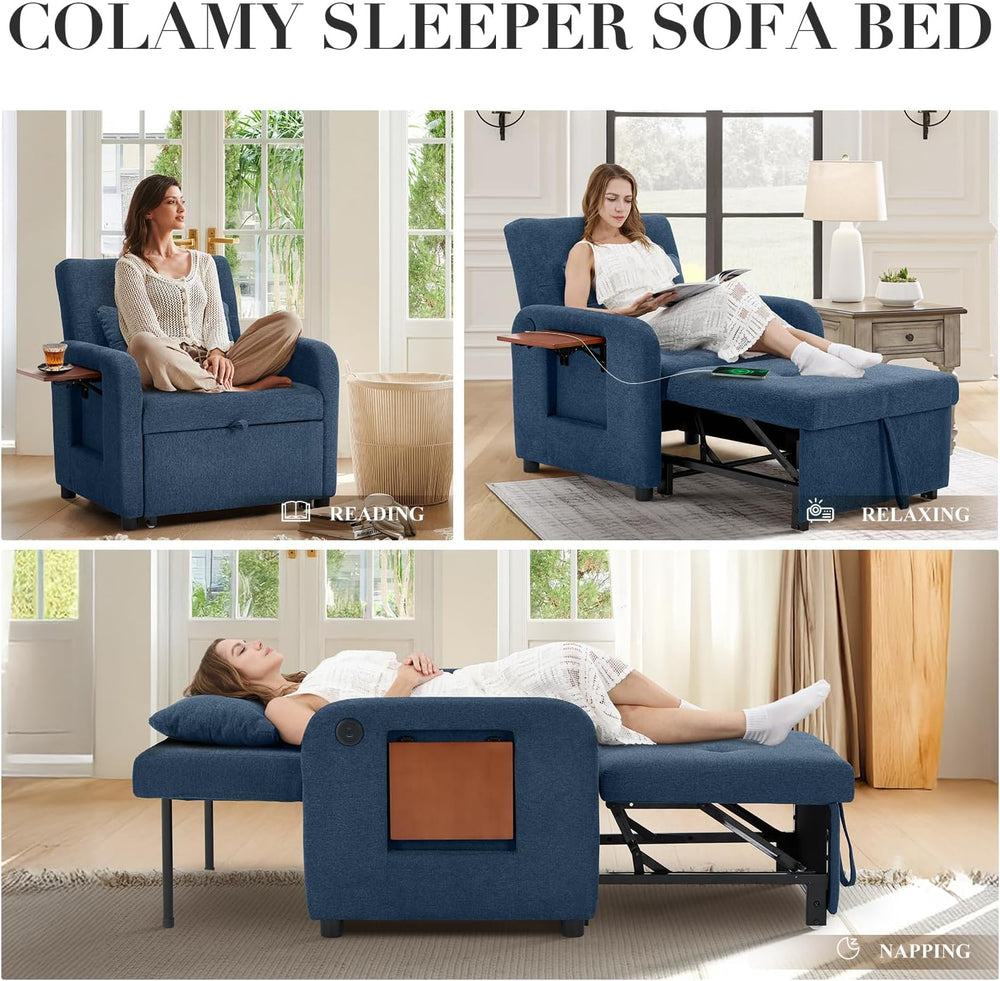 Convertible Sleeper Chair-Fabric Futon Sofa Bed, Single Sleeper Sofa, Small C...