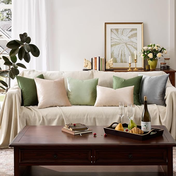GIGIZAZA Beige Velvet Pillow Covers: Pack of 2 Super Soft Throw Pillows Solid - Image 7