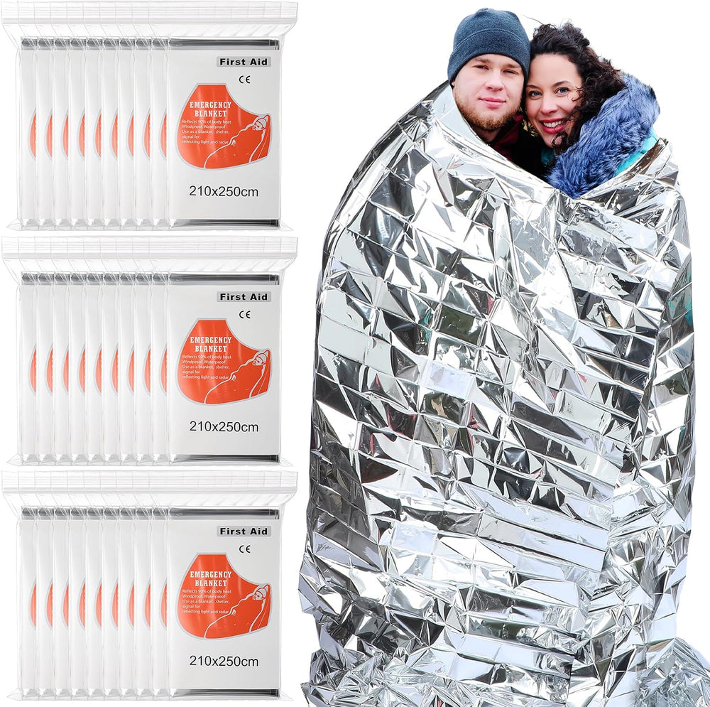 Kingdder 30 Pack Oversized Emergency Thermal Blankets Bulk 98'' x 82&...