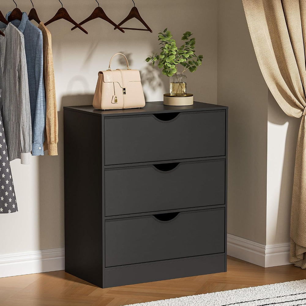 Housoul 3 Drawers Dresser with PU Drawer and Wood Frame, Black Chest with Lar...