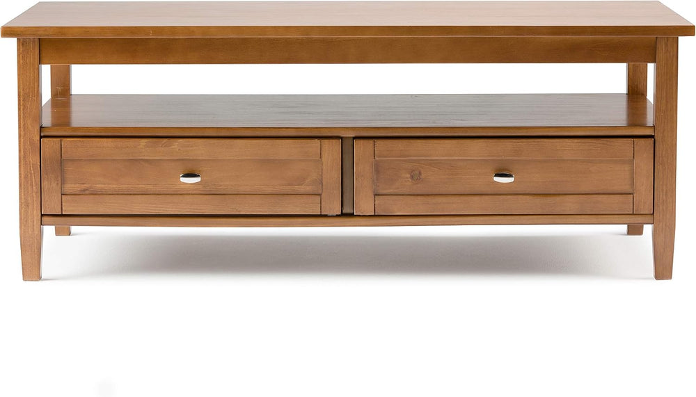 SIMPLIHOME Warm Shaker 48" Wide Solid Wood Coffee Table in Brown