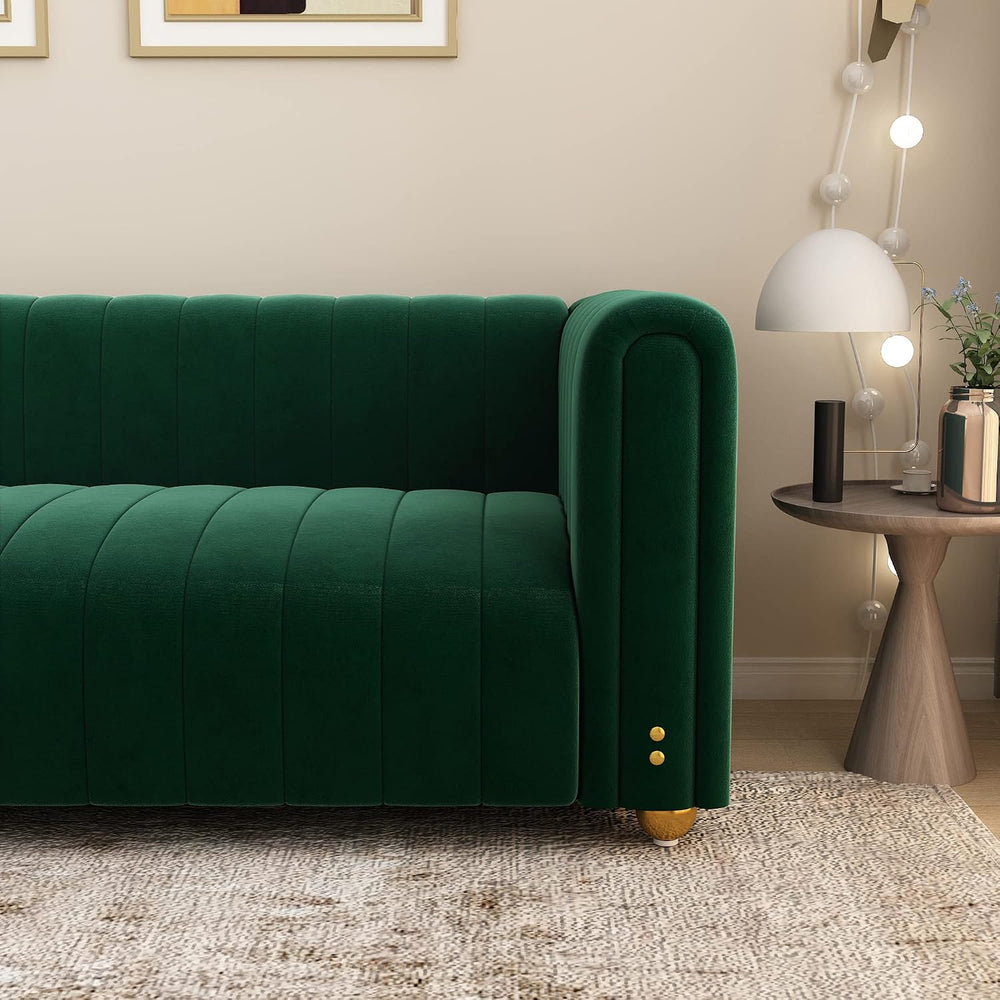 Green Velvet Couch Sofa Loveseat, 81.3 Wide Mid Century Modern Couch Small Sp...