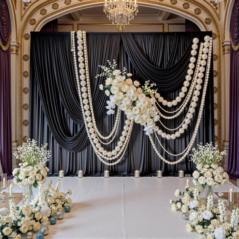 Black Backdrop Curtain for Parties, 10 Panels Wrinkle Free Polyester Photo Ba...
