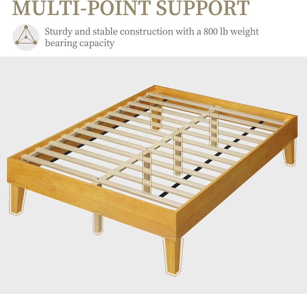 Yaheetech Full Size Solid Wood Platform Bed Frame Low-Profile Natural Wood