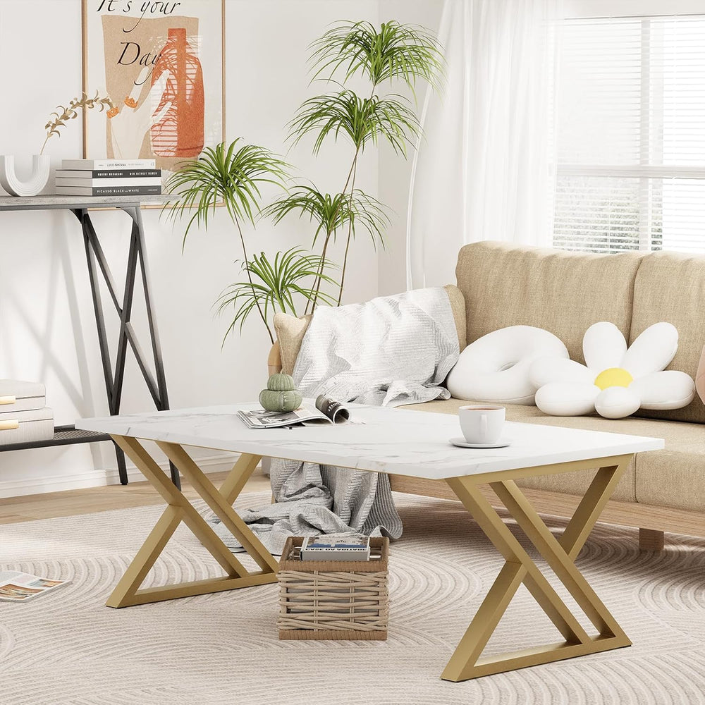 Wolawu Coffee Table Living Room Table White Center Table, Simple Modern Faux ...