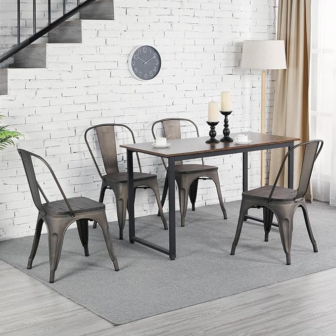 Yaheetech Metal Dining Chairs Set of 4, Industrial Stackable Kitchen Chairs w...