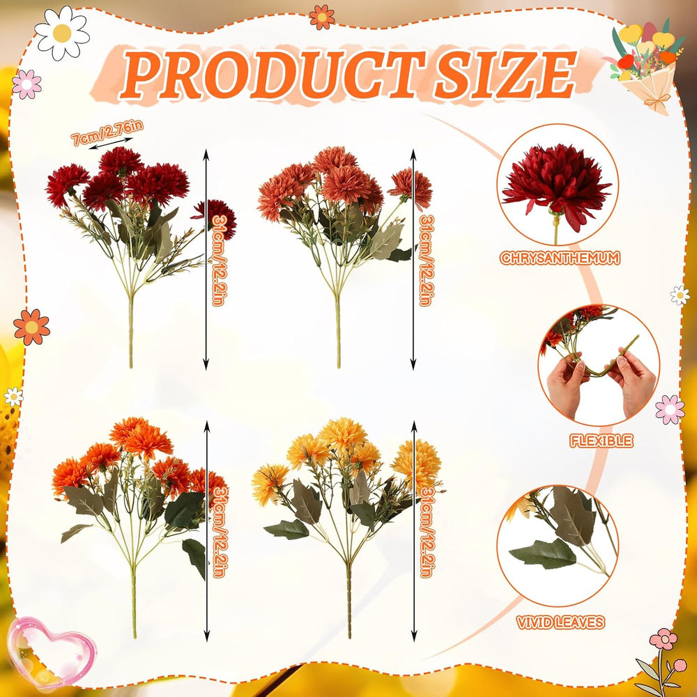 12 Bundles Artificial Mums Fall Flowers 72 Heads Chrysanthemums
