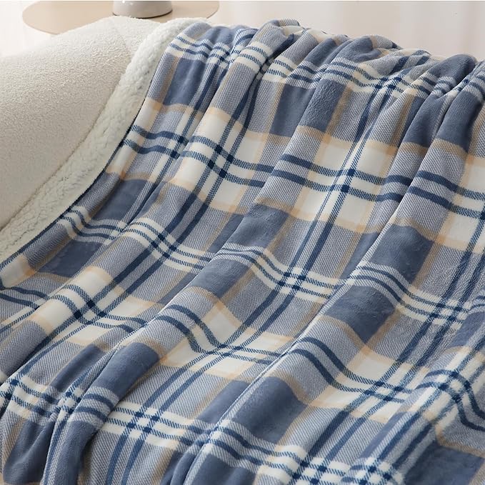 PU MEI Sherpa Blanket Twin Plaid Thick Bed Blanket, 60”*80” Super Soft Flannel - Image 2