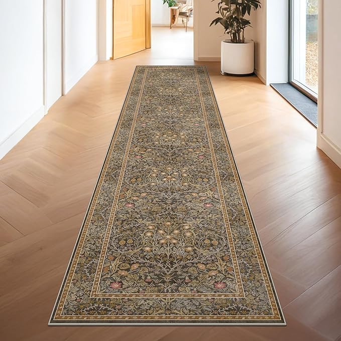 Hazo Haus Non Slip 2x10 Gold Brown Hallway Runner - 10ft Long Runner Rugs by HazoHaus