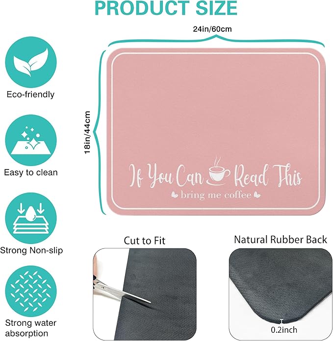 Coffee Bar Mat for Countertops 18inx24in, Absorbent Hide Stain Anti-Slip Cafe - Image 5