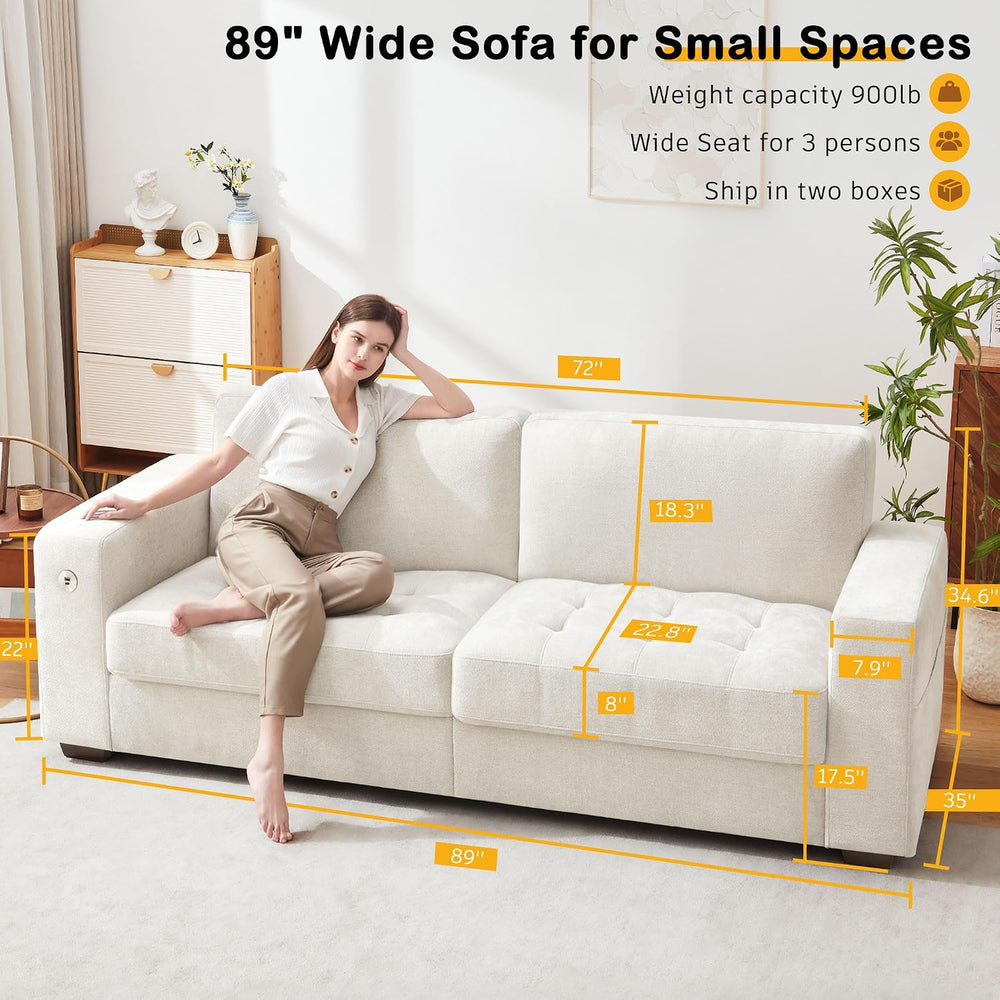 Hanherry 89" Sofa for Living Room, Modern Comfy Sofa with Medium Firm Se...