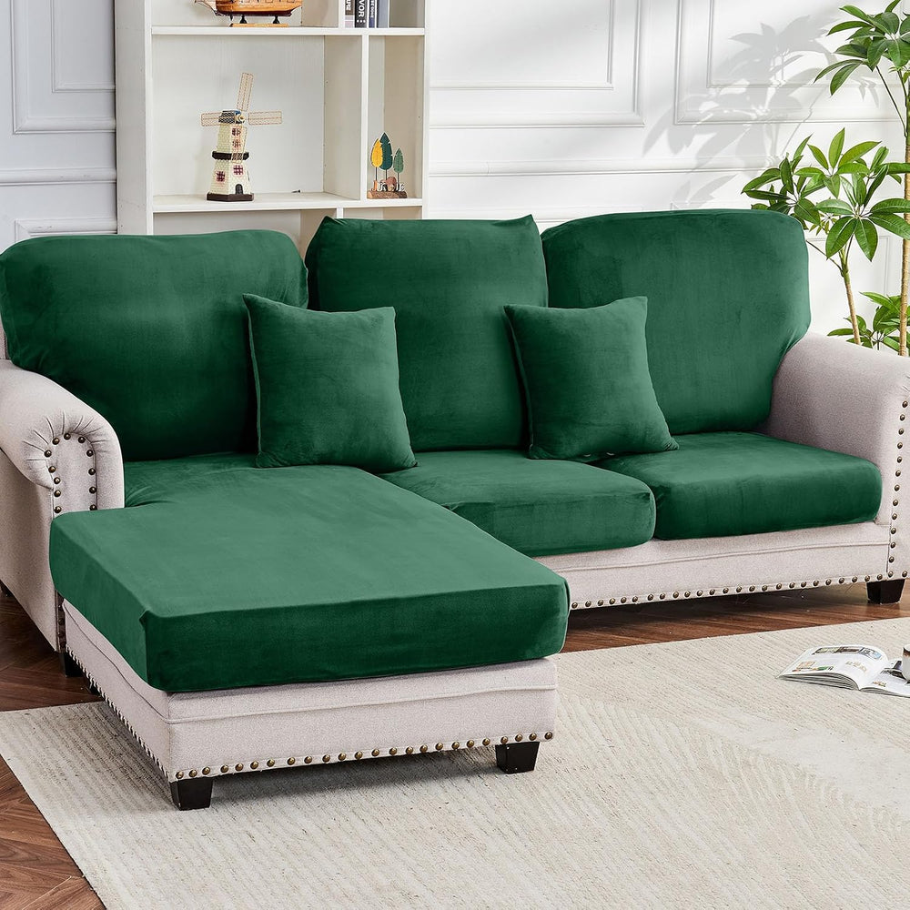 Couch Cover 6-Piece Elastic Velvet Couch Cushion Covers & Chaise Slipcovers