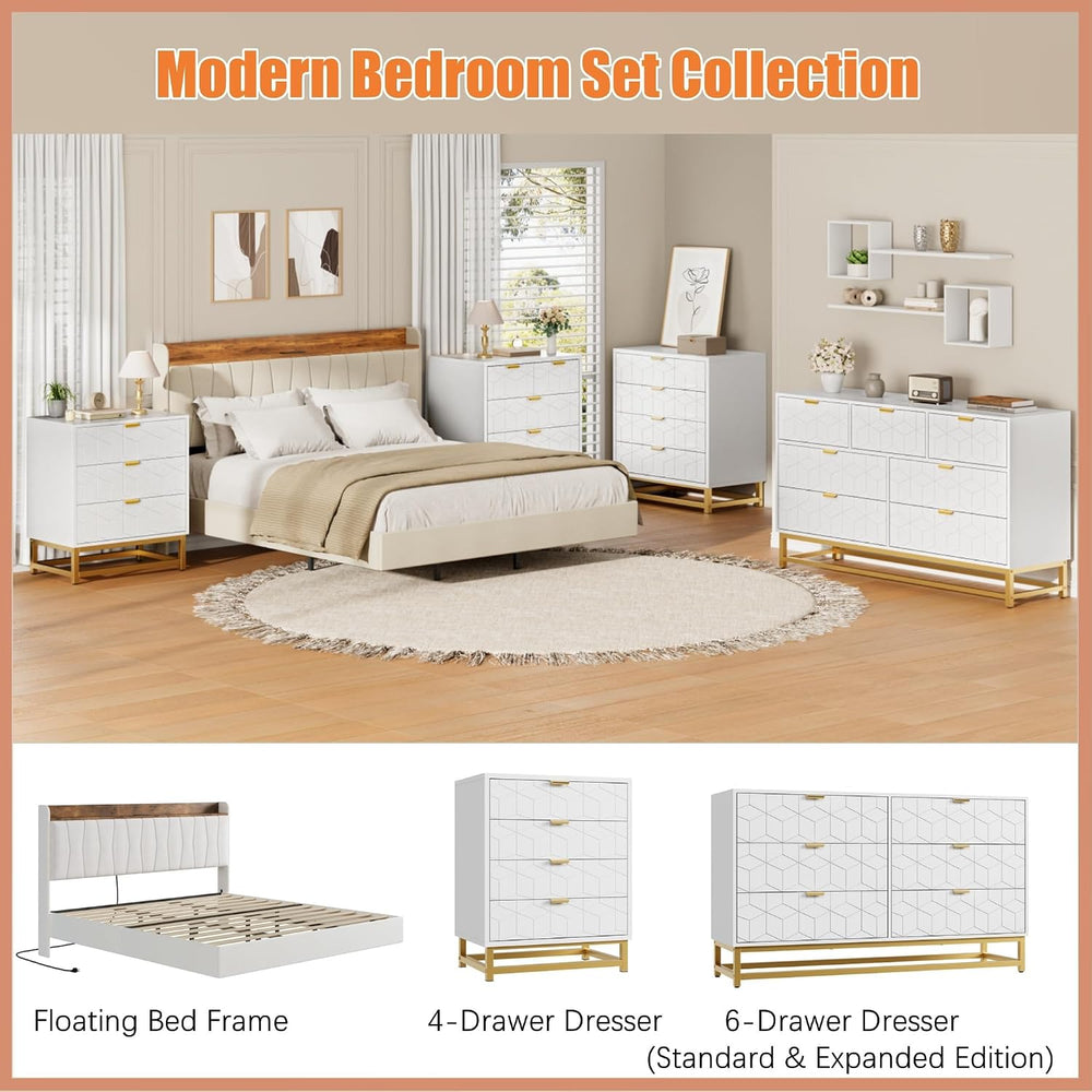 IDEALHOUSE White 4 Drawer Dresser for Bedroom,Modern Small Dresser