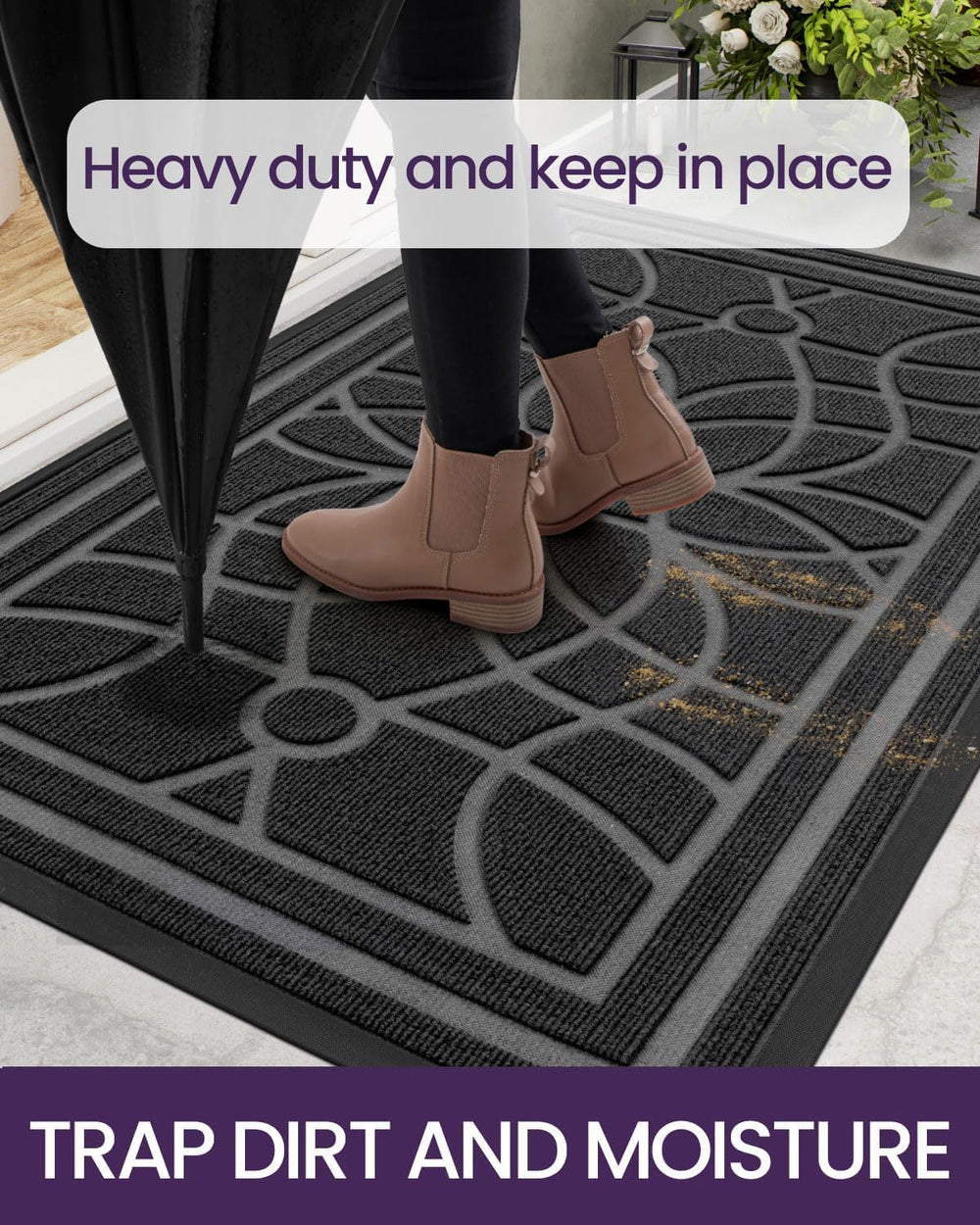 DEXI Front Door Mat Outside Entrance 24x36, Heavy Duty Non Slip, Grey