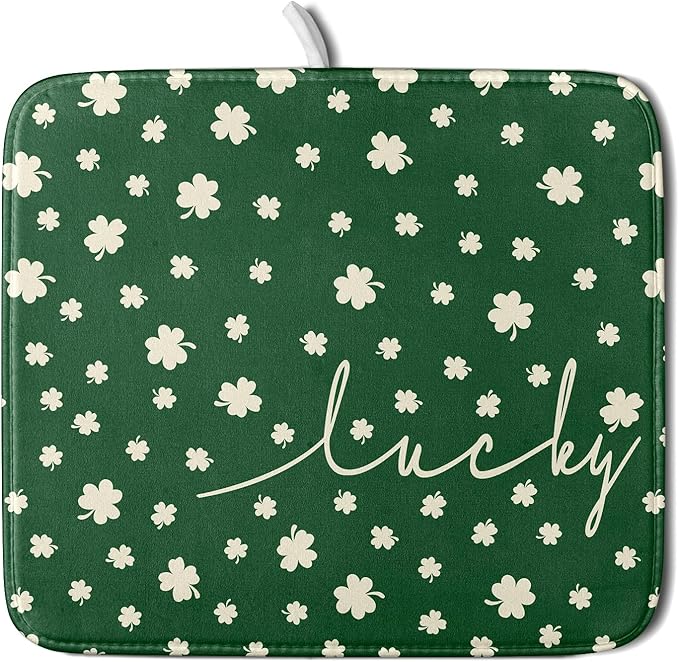 Giwawa St Patricks Day Dish Drying Mat Green Lucky Clovers Dish Drainer Mats by Giwawa