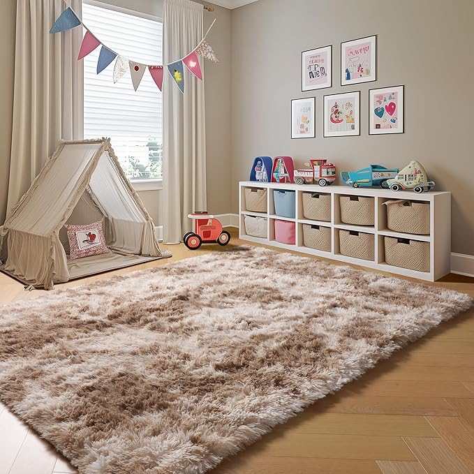 ONASAR Rugs for Living Room Bedroom, Tie-Dyed Beige 5x8 Fluffy Bedside Area Rug - Image 8