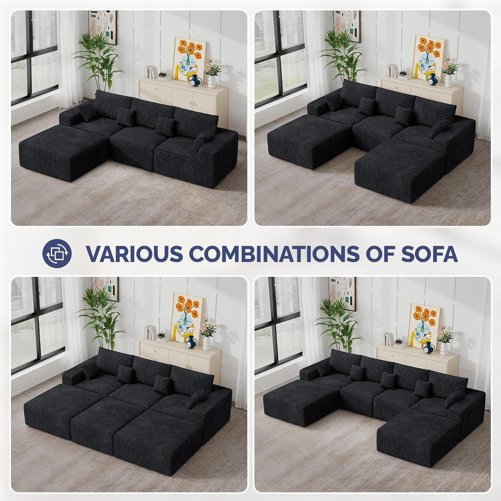 113" L-Shaped Boneless Couch, Modern Modular Sectional Sofa with Deep Se...