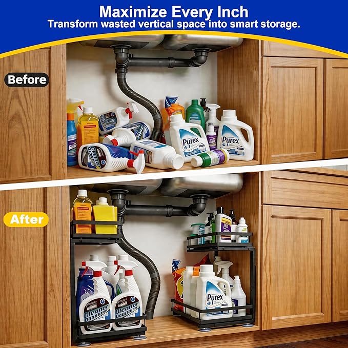 Under Sink Organizer, Dual-Rail Ball-Bearing, Under Kitchen Sink Organizer - Image 5