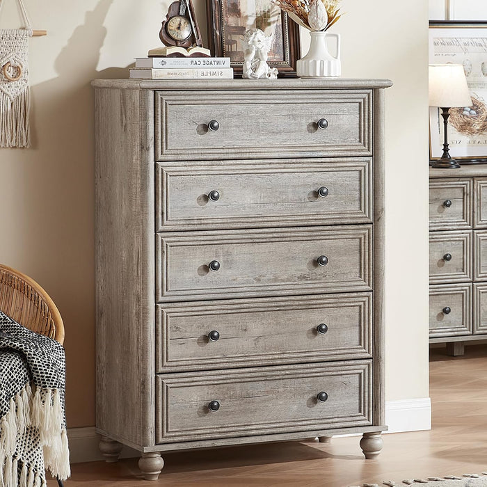 RWYHG Farmhouse 5 Drawer Dresser, 45" Tall Chest of Drawers for Bedroom